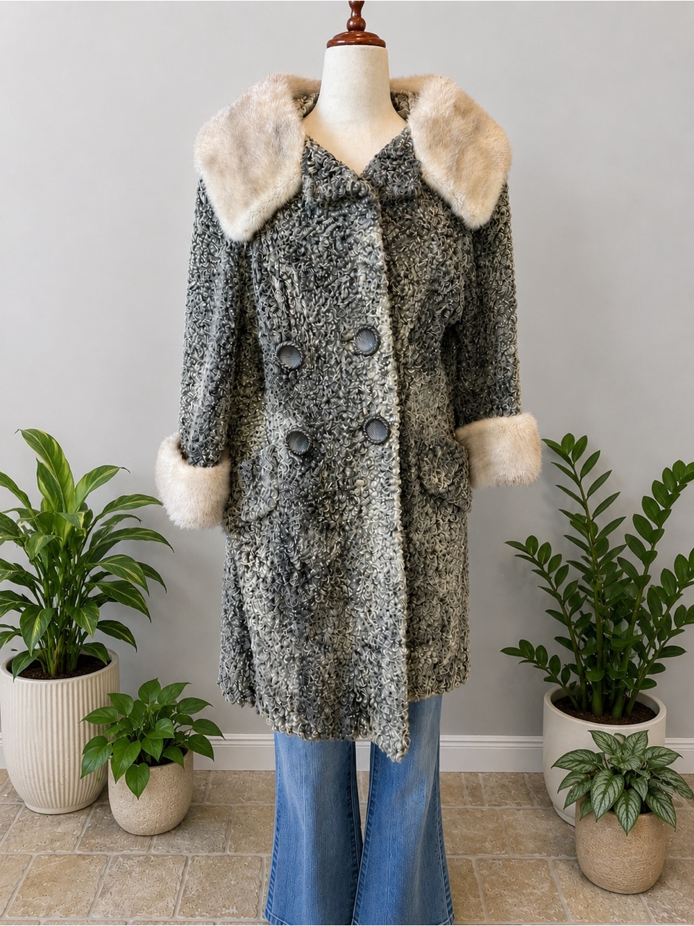 Persian lamb and mink fur coat gray Stern and Mann’s of Canton vintage